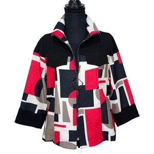 IC By Connie K Swing Jacket Sz Small Black Red Colorblock Made In USA Dramatic